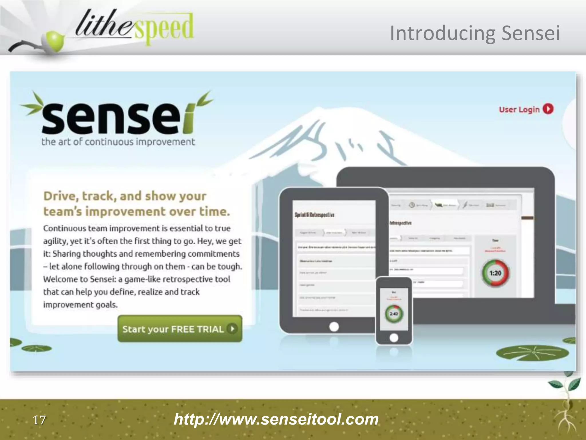 Introducing Sensei
17 http://www.senseitool.com
 