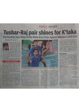 The Times of India - REVA Badminton players reached the finals of the BWF World Junior Championships