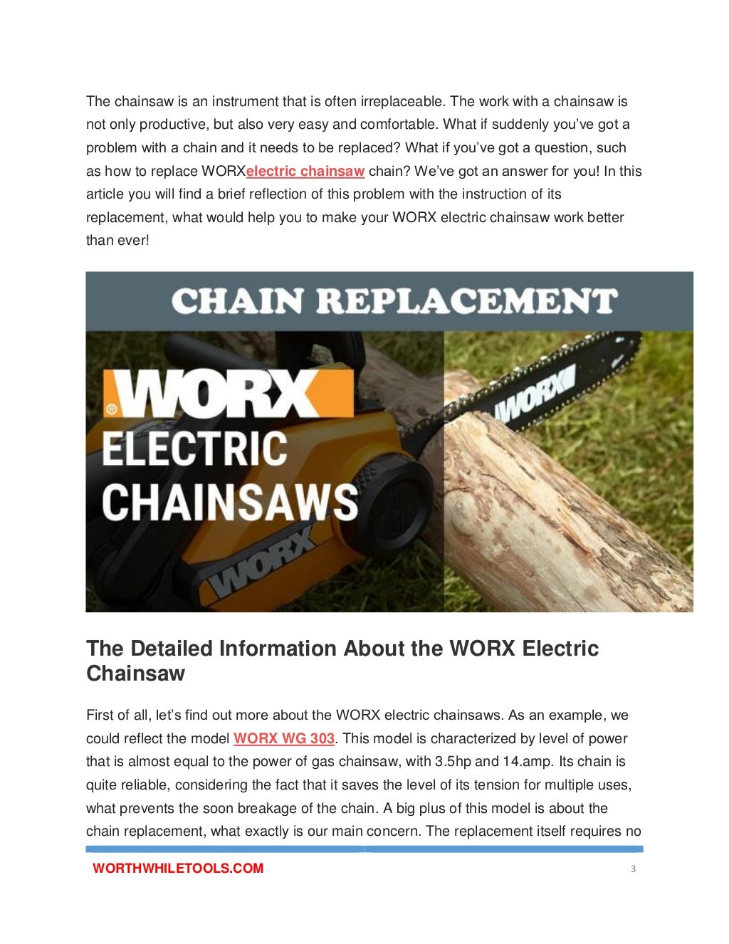 The tips on worx electric chainsaw chain replacement