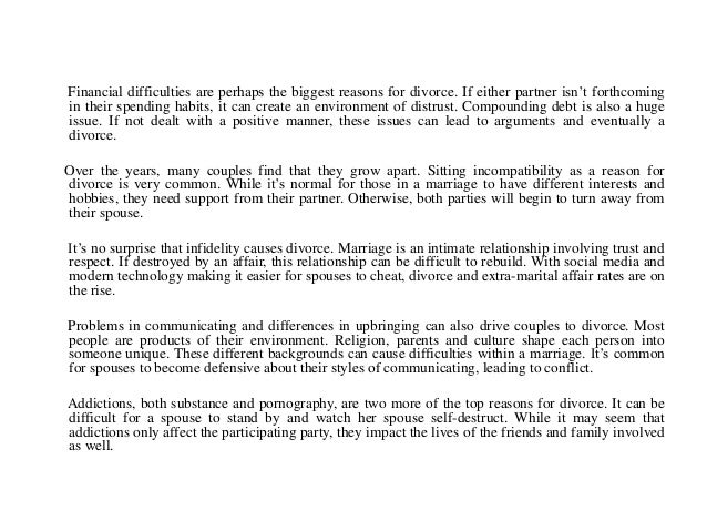 The Top 10 Reasons for Divorce The Top 10 Reasons for Divorce