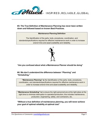 Defining Maintenance Problem The Top 10 Reasons Maintenance Planning Is Not Effective | PDF