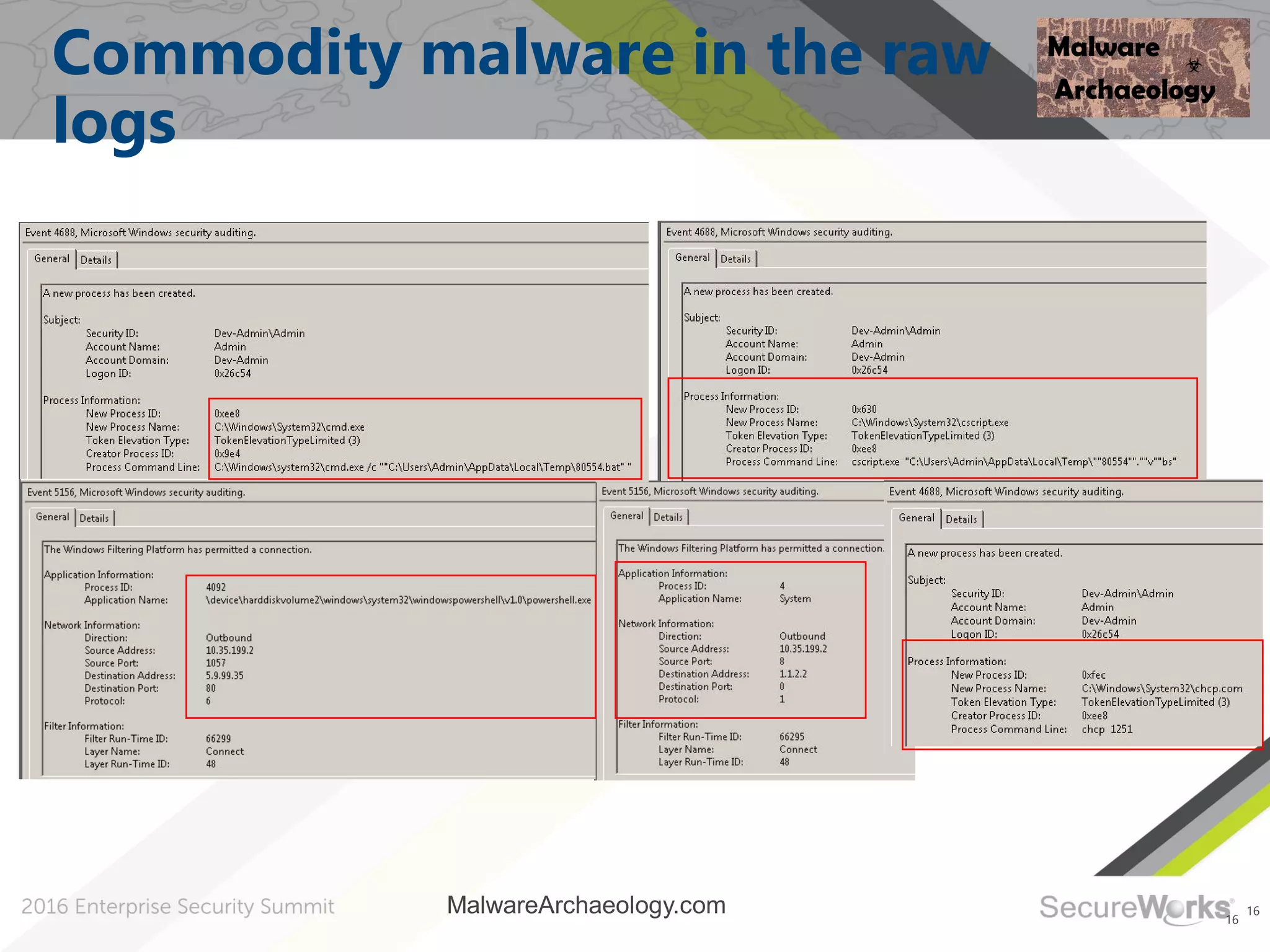 16
Commodity malware in the raw
logs
16
MalwareArchaeology.com
 