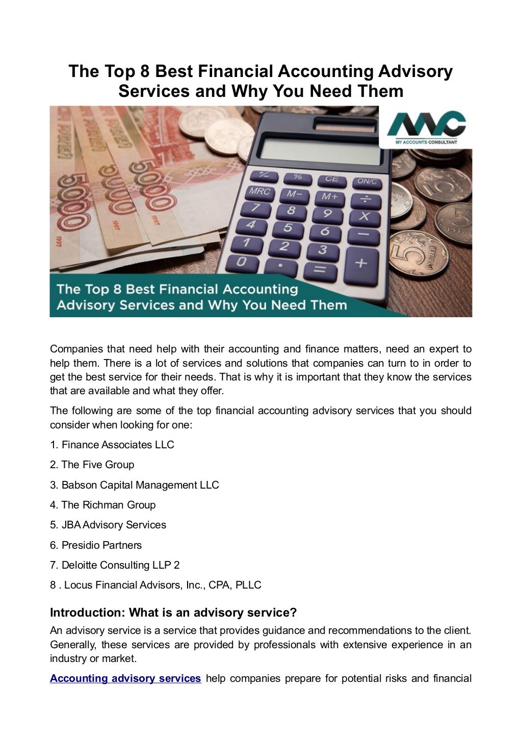 The top 8 best financial accounting advisory services and why you need them