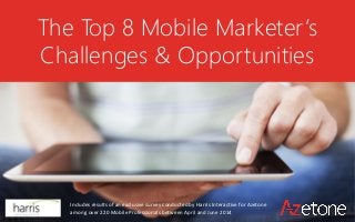 The Top 8 Mobile Marketer’s Challenges & Opportunities 
Includes results of an exclusive survey conducted by Harris Interactive for Azetoneamong over 220 Mobile Professionals between April and June 2014  