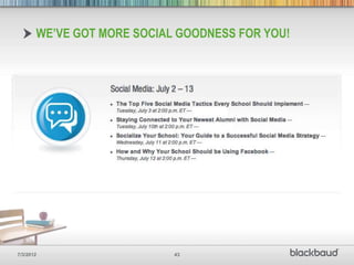 WE’VE GOT MORE SOCIAL GOODNESS FOR YOU!




7/3/2012                    43
 