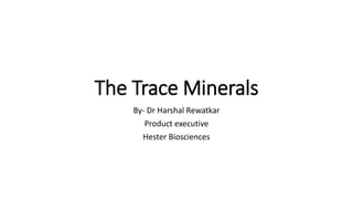 The Trace Minerals
By- Dr Harshal Rewatkar
Product executive
Hester Biosciences
 