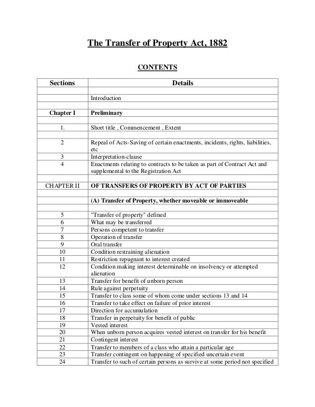 Transfer Of Property Act 1882 Transfer Of Property Act 1882