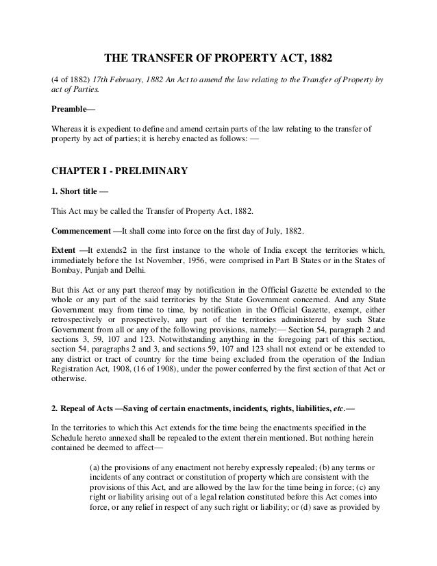 Bare Act The Transfer of Property Act, 1882