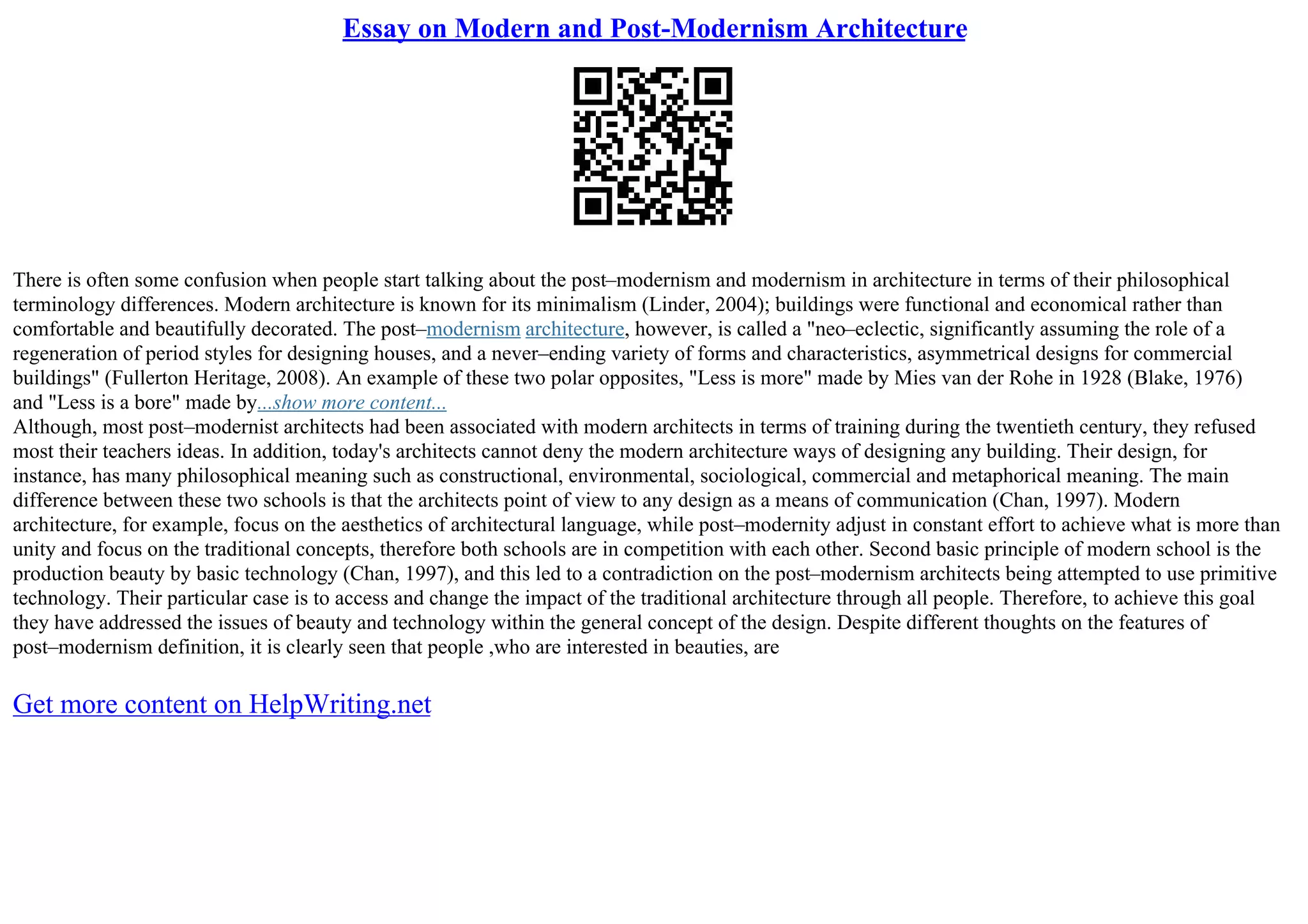 The Transition To Postmodernism Essay | PDF