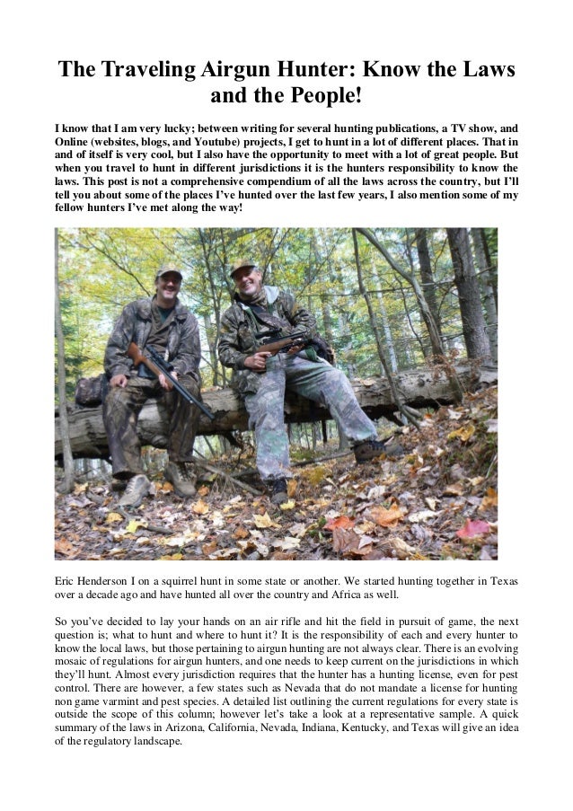 The Traveling Airgun Hunter Know the Laws and the People!