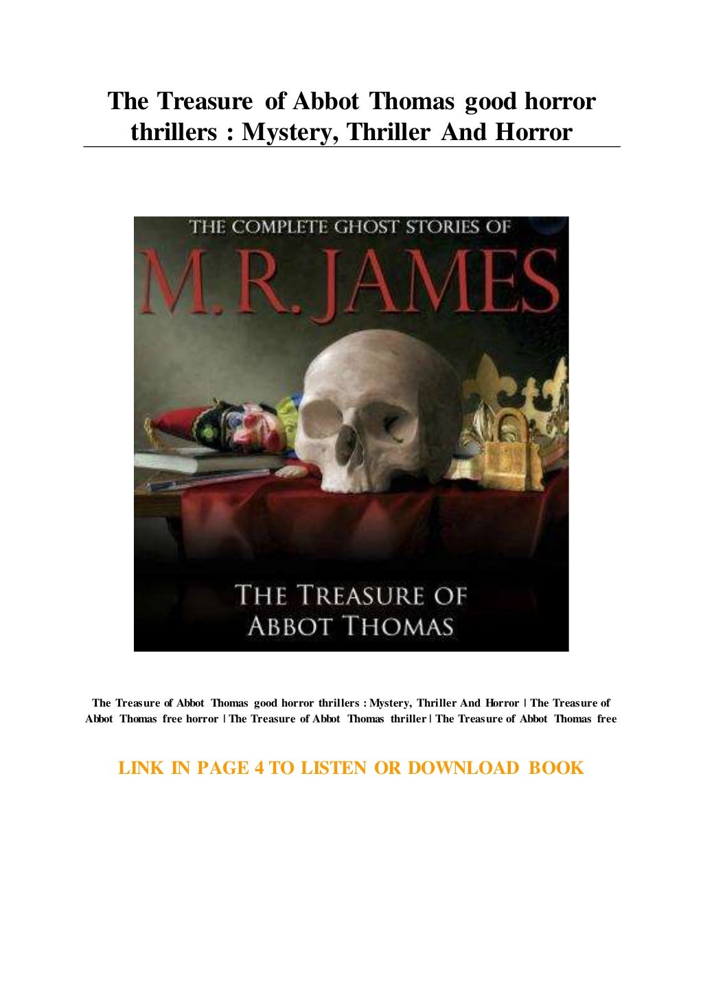 The Treasure of Abbot Thomas good horror thrillers : Mystery ...