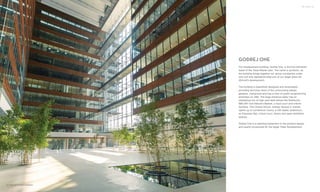 ACTUAL SITE PHOTOGRAPH
GODREJ ONE
Our headquarters building, Godrej One, is the first delivered
asset of the Trees Master plan. The name is symbolic, as
the building brings together our group companies under
one roof and represents step one of our larger plans for
Vikhroli’s development.
The building is beautifully designed and landscaped
providing stunning views of the surrounding plazas,
gardens, mangroves and has a host of public programming
amenities on offer. The large entrance lobby has an
interesting mix of high-end retail stores like Starbucks,
BBLUNT and Nature’s Basket, a food court and crèche
facilities. The Central Atrium, entirely floored in marble
opens up to conference rooms, a 250 seater auditorium,
an Espresso Bar, a food court, library and open exhibition
spaces.
Godrej One is a standing testament to the product design
and quality envisioned for the larger Trees Development.
THE TREES | 25
 