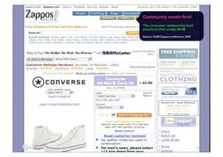 Community needs first!
The consumer relationship best
practices that create WOM

Source: SxSW Zappos conference, 2008




                                       75
 