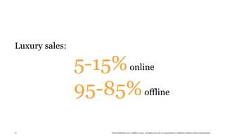 Luxury sales:

                5-15% online
                95-85% offline
47                   TheTrendWatch.com © FullSIX Group - All rights reserved, no reproduction or diffusion without written authorization
 