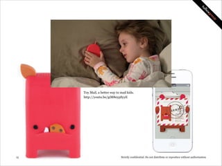 Toy Mail, a better way to mail kids.
http://youtu.be/giM8eypSyyE

!13

Strictly confidential: Do not distribute or reproduce without authorization

 