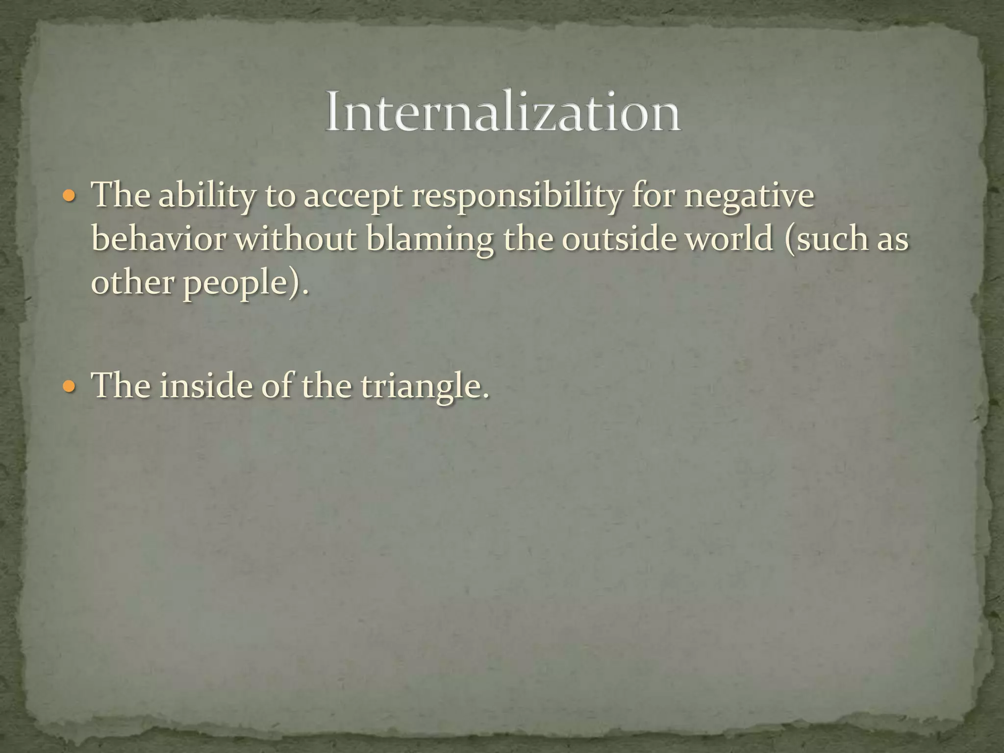  The ability to accept responsibility for negative
  behavior without blaming the outside world (such as
  other people).

 The inside of the triangle.
 