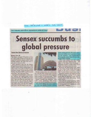 The Tribune 29 April 2009_Sensex succumbs to global pressure