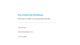 The trouble with Marketing
And how to make it more business-friendly
Jalin Somaiya
jalinsomaiya@gmail.com
Summer 2020
z
 