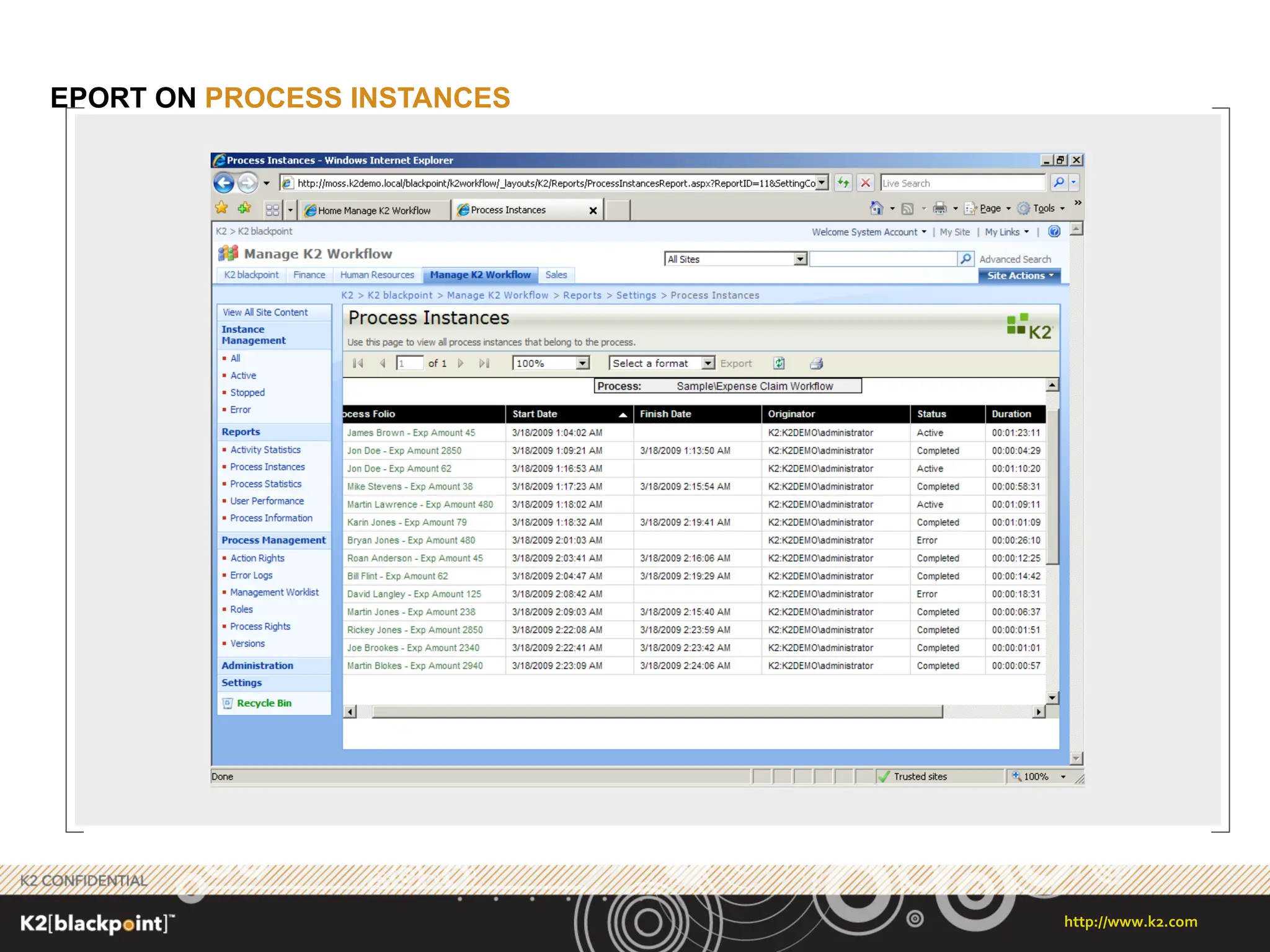 REPORT ON  PROCESS INSTANCES  