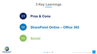 ©2017 Prescient Digital Media Ltd. All Rights Reserved
2
2
Pros & Cons
SharePoint Online – Office 365
Social
3 Key Learnings
01
02
03
 