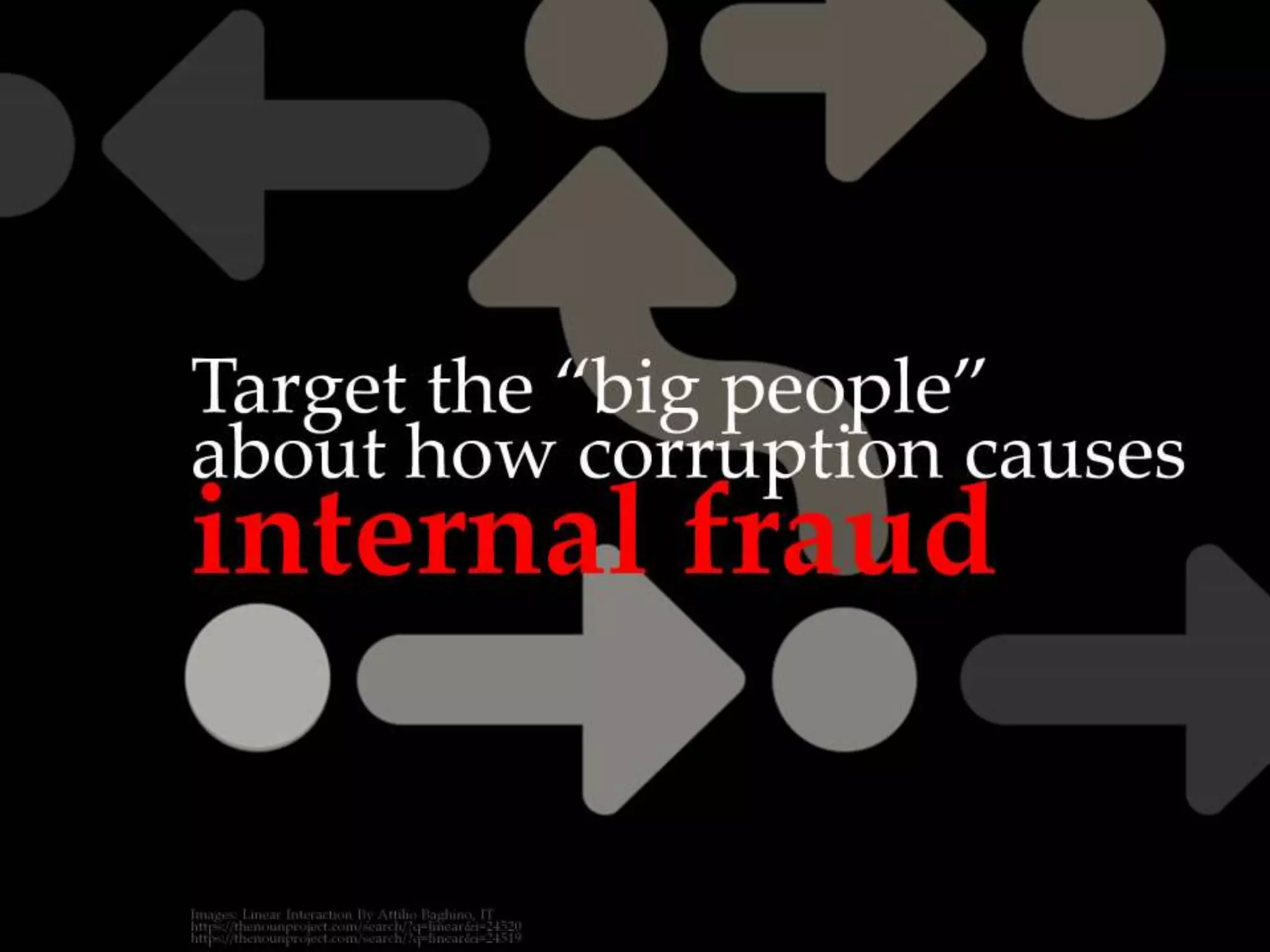 Target the “big people” about how corruption
causes internal fraud
 