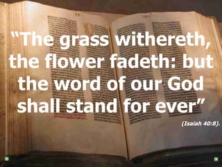 “ The grass withereth, the flower fadeth: but the word of our God shall stand for ever” (Isaiah 40:8). 