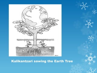 Kalikantzari sawing the Earth Tree
 