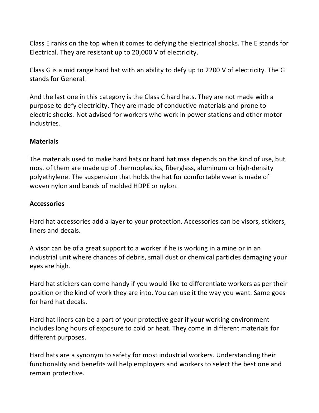 The types and classes of hard hats and accessories