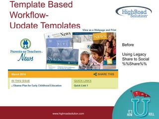 Template Based
Workflow-
Update Templates
www.highroadsolution.com
Before
Using Legacy
Share to Social
%%Share%%
 