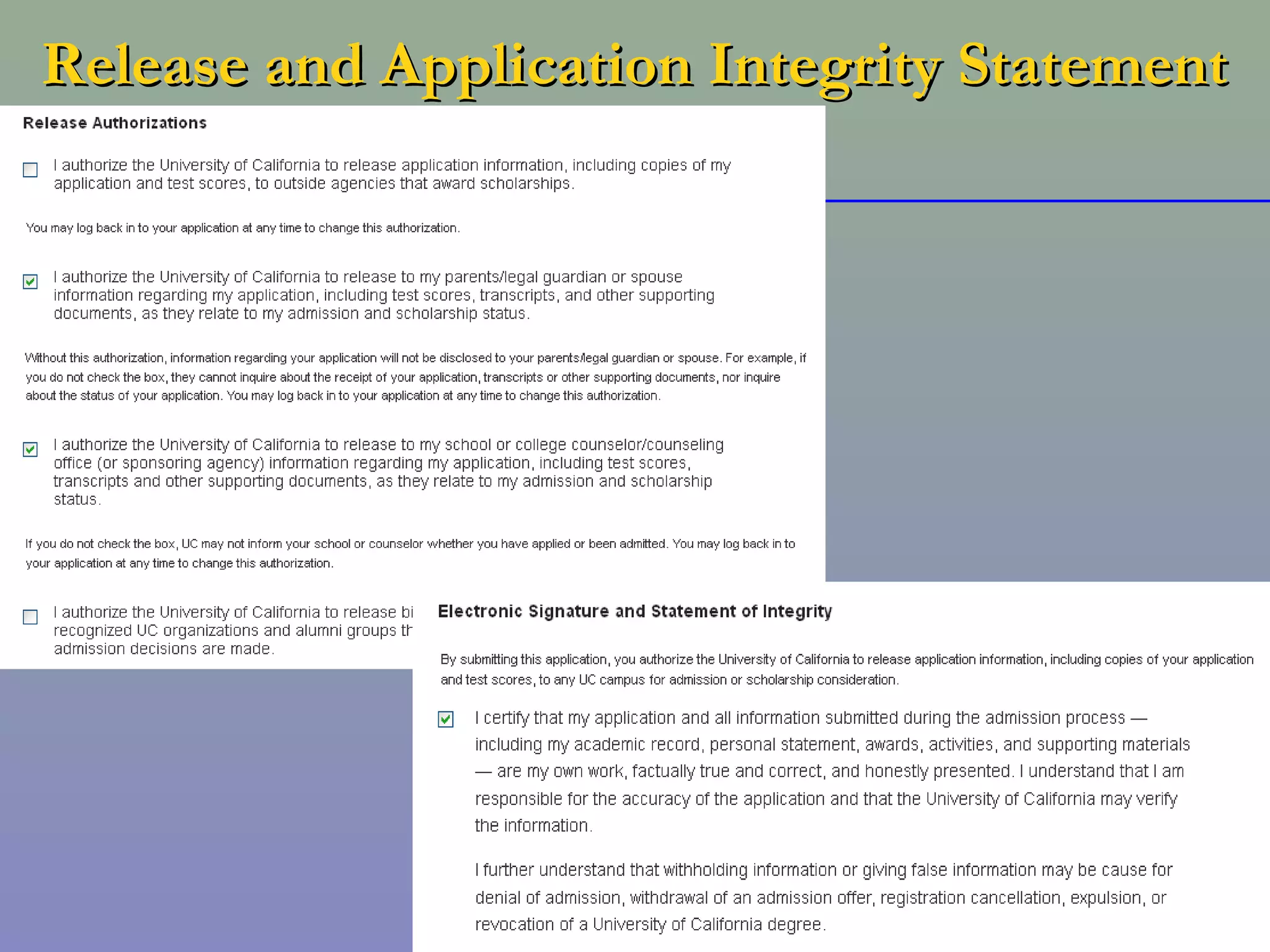 Release and Application Integrity Statement
 