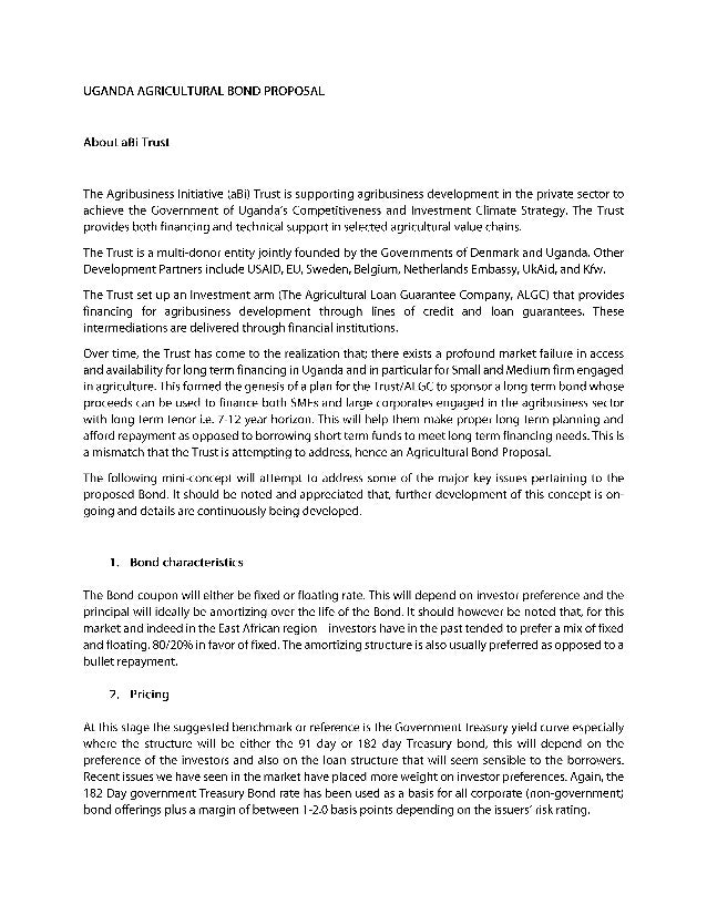 The uganda agricultural bond proposal