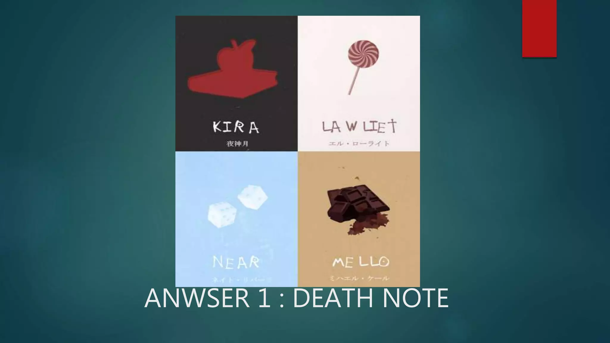 ANWSER 1 : DEATH NOTE
 