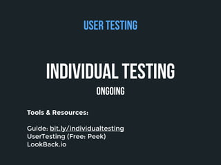 user testing
!
quantitative testing
4 months before launch
Goals:
Test your app with 5-10k unbiased users.
Get actionnable...