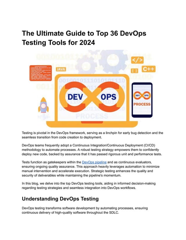 The Ultimate Guide to Top 36 DevOps Testing Tools for 2024.pdf | Free ...