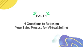 PART 1
4 Questions to Redesign
Your Sales Process for Virtual Selling
 