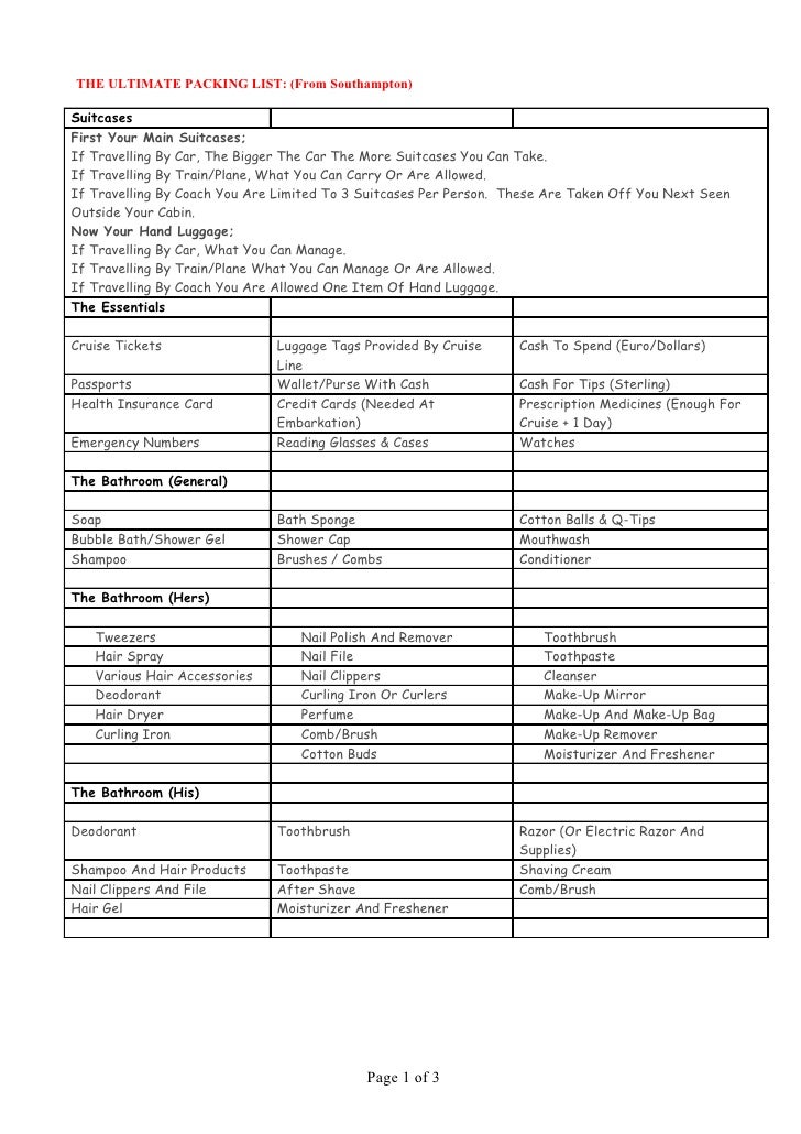 ultimate cruise packing list