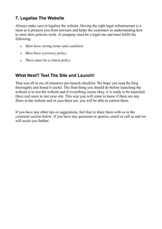 The Ultimate Pre launch Checklist For New eCommerce Website | PDF