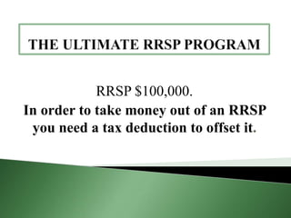RRSP $100,000.
In order to take money out of an RRSP
you need a tax deduction to offset it.
 