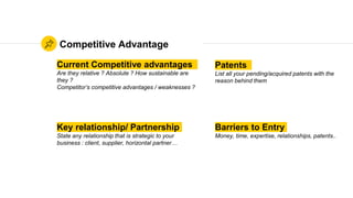 Current Competitive advantages
Are they relative ? Absolute ? How sustainable are
they ?
Competitor’s competitive advantag...