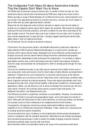 The Undisputed Truth About All about Automotive Industry That the The Undisputed Truth About All about Automotive Industry That the