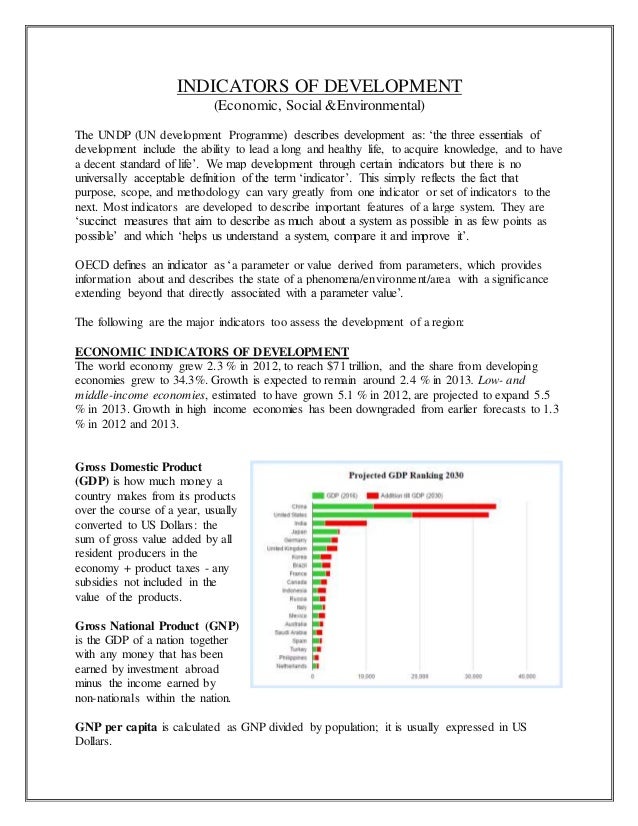 Indicators of Development (Economic, Social and Environmental)