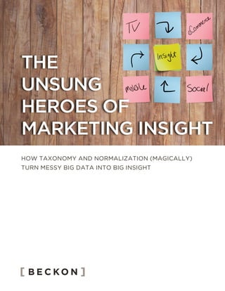 HOW TAXONOMY AND NORMALIZATION (MAGICALLY)
TURN MESSY BIG DATA INTO BIG INSIGHT
THE
UNSUNG
HEROES OF
MARKETING INSIGHT
 