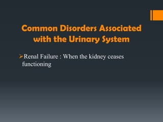 Common Disorders Associated
with the Urinary System
Renal Failure : When the kidney ceases
functioning
 