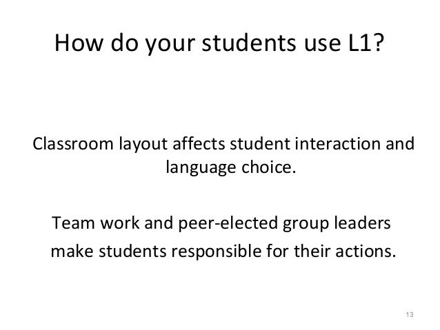the use of l1 in an Should you or shouldn’t you use the students’ first language (l1) in the classroom this is one of the questions which most divides efl/esl teachers – whether. the use of l1 in an Should you or shouldn’t you use the students’ first language (l1) in the classroom this is one of the questions which most divides efl/esl teachers – whether.