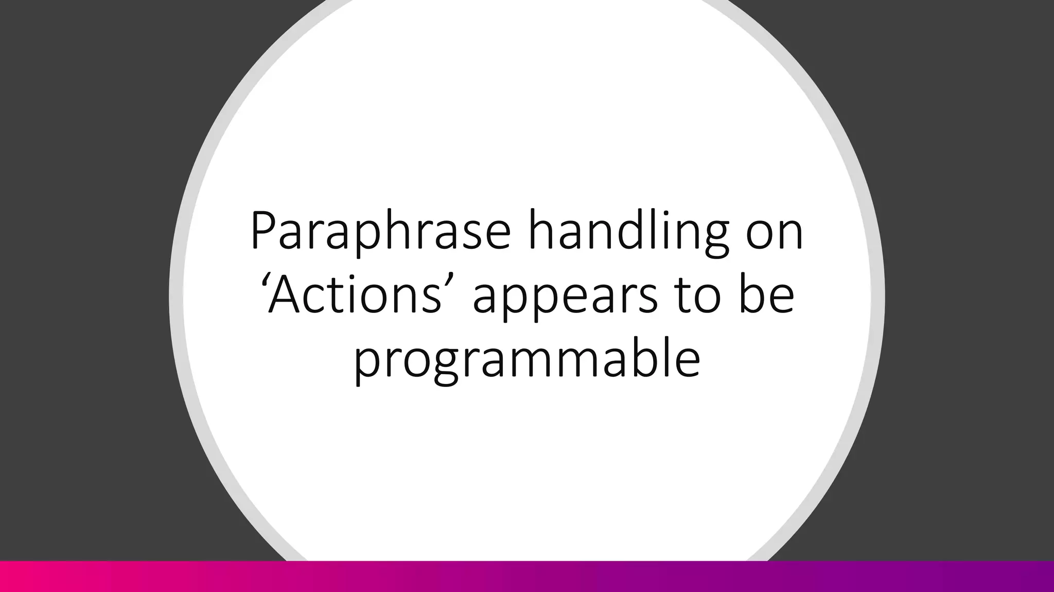 Paraphrase handling on
‘Actions’ appears to be
programmable
 