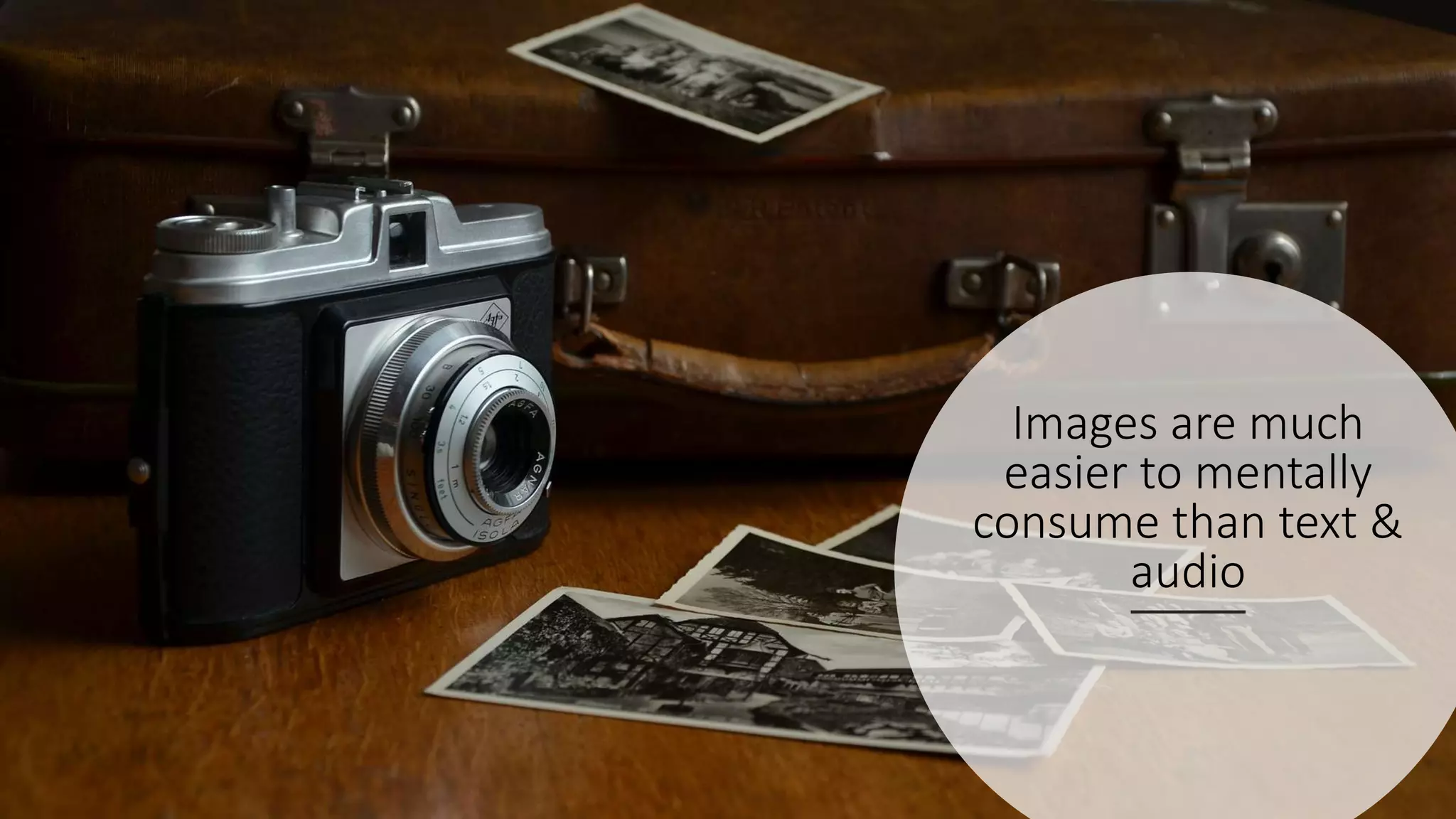 Images are much
easier to mentally
consume than text &
audio
 