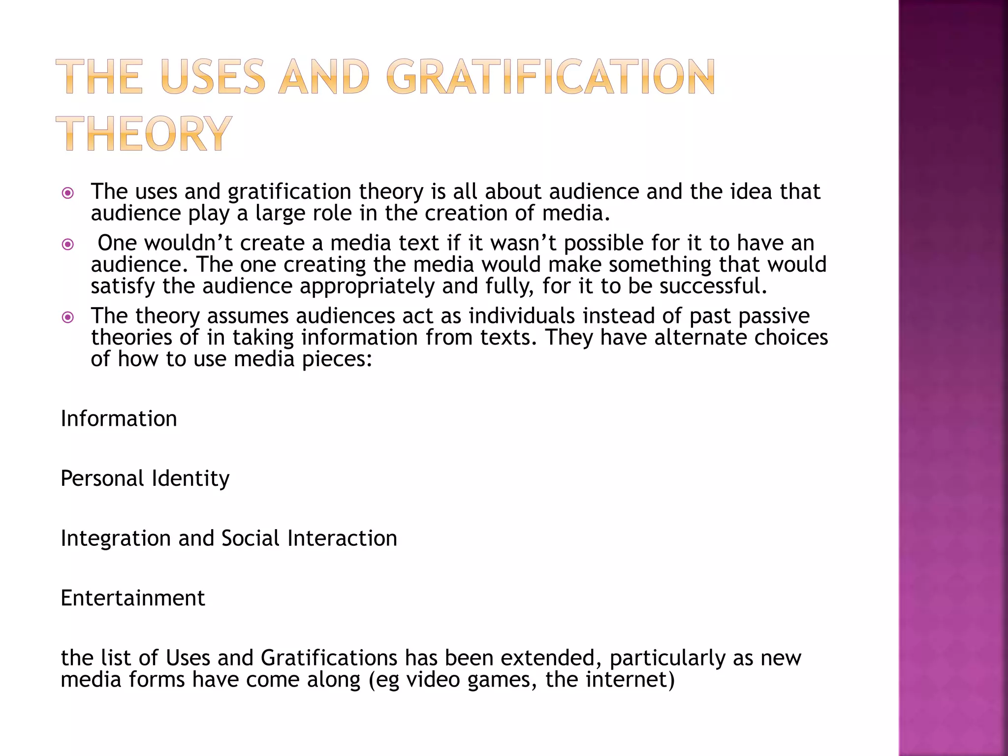 Uses And Gratification Theory The uses and gratification theory | PPT