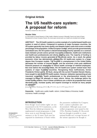 The Us Health Care System A Proposal For Reform Jmm Jmm201017