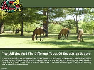 The Utilities And The Different Types Of Equestrian Supply
If you have passion for horses and is a horse owner, it is your duty to take care of every needs of the
animal starting from riding the horse to taking care of it. The service provider that you choose should
cater to every need of the rider as well as the animal. There are different types of equestrian supply
that is available in the market.
 