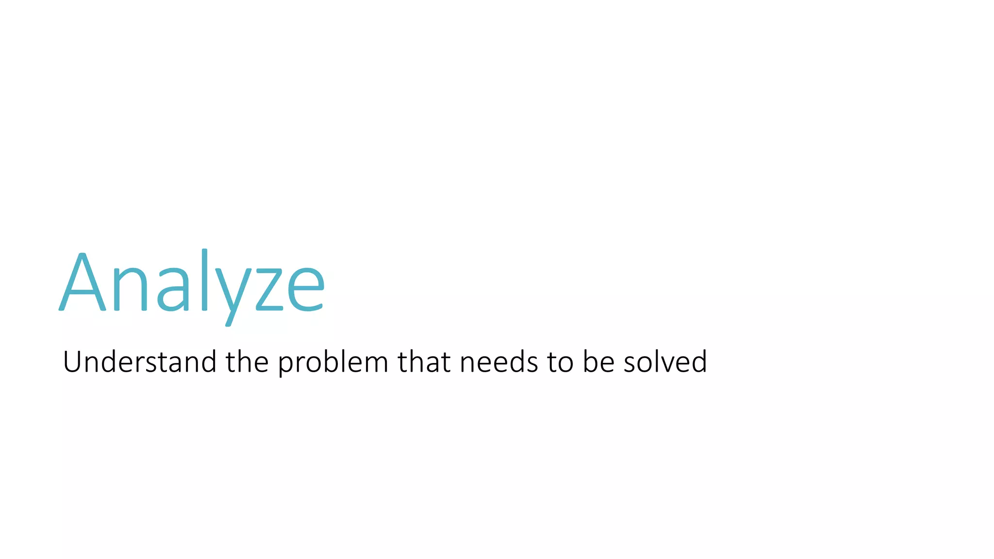 Analyze 
Understand the problem that needs to be solved 
 